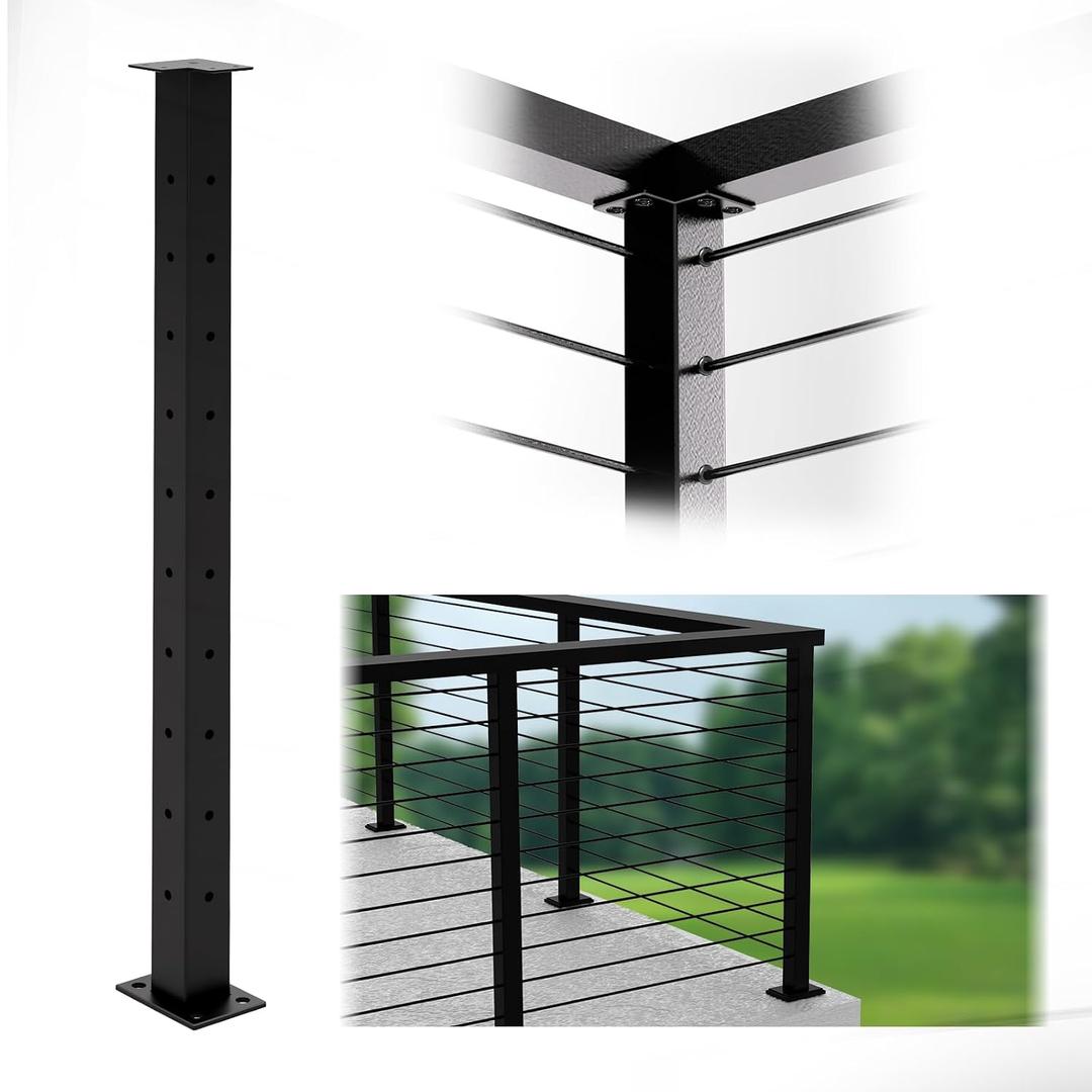 T304 Stainless Steel Corner Cable Railing Posts 36"(Post 35.5x2x2) L-drilled Flat Top Railing Post-Wire Railing Handrail Post for Indoor Outdoor Wood/Concrete Deck Balcony Porch Cable Railing System