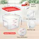 Suclain 2 Pcs Square Food Storage Container Polycarbonate Clear Food Container with Lid Commercial Rice Storage with Graduations for Commercial Kitchen(12 Qt,Red)