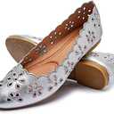 FRACORA Women's Ballet Flats Black PU Leather Dress Shoes Comfortable Round Toe Slip on Flats with Breathable Eyelets 42