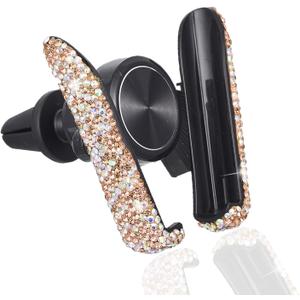 ATMOMO Gold with AB Color Plated Bling Crystal Car Phone Mount Universal Air Vent Car Phone Holder Dashboard Phone Mount Stand Holder