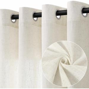 Natural Cream Linen Curtains 96 Inch Length 2 Panels for Living Room Bedroom, Light Filtering Sheer Curtains 96 Inches, Modern Farmhouse Grommet Semi Sheer Soft Privacy Drapes