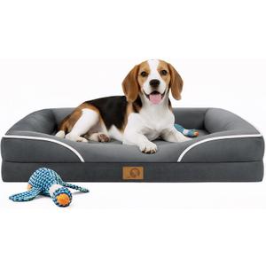 Homemate Dog Bed Medium Size Dog 28x23 inch with Orthopedic Foam Waterproof Outdoor Pet Cat Bed Sofa Supplies with Toy Dogs Crate Pad Couch with Removable Washable Cover & Non-Slip Botton Dark Grey (28.0"Lx23.0"Wx6.5"H)