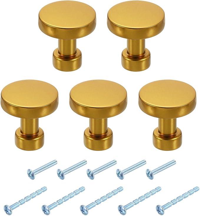 uxcell 6 Pcs Round Cabinet Knobs, 1.2" Dia x 1.18" Height Drawer Knob Handle Pulls for Kitchen Cabinets Bedroom Dresser Wardrobe, Champagne Gold