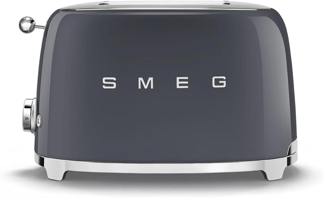 Smeg 50's Style Retro Aesthetic 2 Slice Toaster 6 Presets Extra Wide Slots Grey, TSF01GRUS