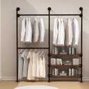 HOMEKAYT Industrial Pipe Clothes Rack,Wall Mounted Clothing Rack with Shelves, Heavy Duty Multi-Purpose Storage Clothes Hanging Shelf - 70.8''L Black