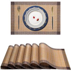 Placemats,PlasticVinyl Washable Heat-Resistant Durable PVC Non-Slip Woven for Kitchen Dining Table Mats (Set of 4, Black)
