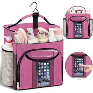 Attmu Mesh Shower Caddy Portable for Dorm College Essentials, Large Capacity Separate Compartment Hanging Toiletry Bag for College Student Camping Gym Travel Essentials (Pink)