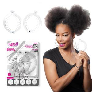 PuffCuff Junior 3" Hair Clamp, For All Natural Curly, Thick, Kinky, Textured, Locs, or Braided Hair, Painless, Damage-Free Styling Tool Made Specifically for Big Hair, Clear, 2 Pieces (1 Count (Pack of 2))