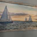 Coastal Framed Wooden Wall Art: Ocean Painting Art Sail Boats Artwork Decor Sunset Seascape Picture Prints for Bedroom 24"x12"
