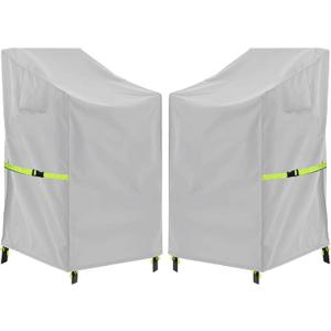 Stackable Patio Chair Cover - 600D High Back Outdoor Chair Cover Waterproof & Heavy Duty, 2 Pack Lawn Furniture Stacking Seat Cover for 4-6 Outdoor Stackable Dining Chairs - 28 x 36 x 47 Inch