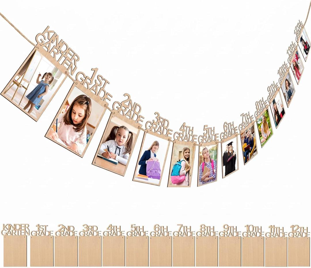 Capoda Wooden Graduation Photo Banners Class of 2026 Wooden Grade Photo Display Kindergarten to 12th Grade Picture Banners Decorations for School Graduation Party Supplies, 4X6 Inch(Rustic)
