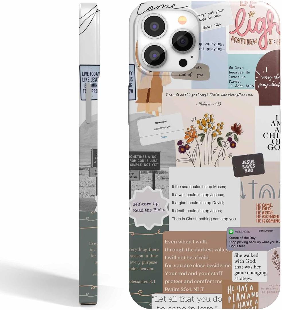 Christian Verses Case Compatible with iPhone 15 Pro,Jesus Sayings Quotes Collage,Smooth Tough PC Full Cover Case for iPhone 15 Pro