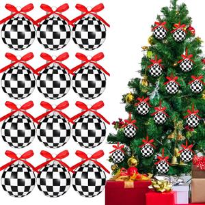 Chuangdi 12 Pcs Christmas Ball Ornaments for Tree Balck and White Checkered Decorations Modern Striped Swirl Polka Dots Hanging Ball 2.36'' Plastic Balls for Holiday Decor