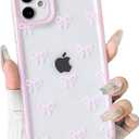 NITITOP Compatible with iPhone 11 Case Cute Clear Durable Ribbon Bowknot Pattern for Girls Women Soft TPU Transparent Full Camera Lens Shockproof Protective Phone Cover - Pink