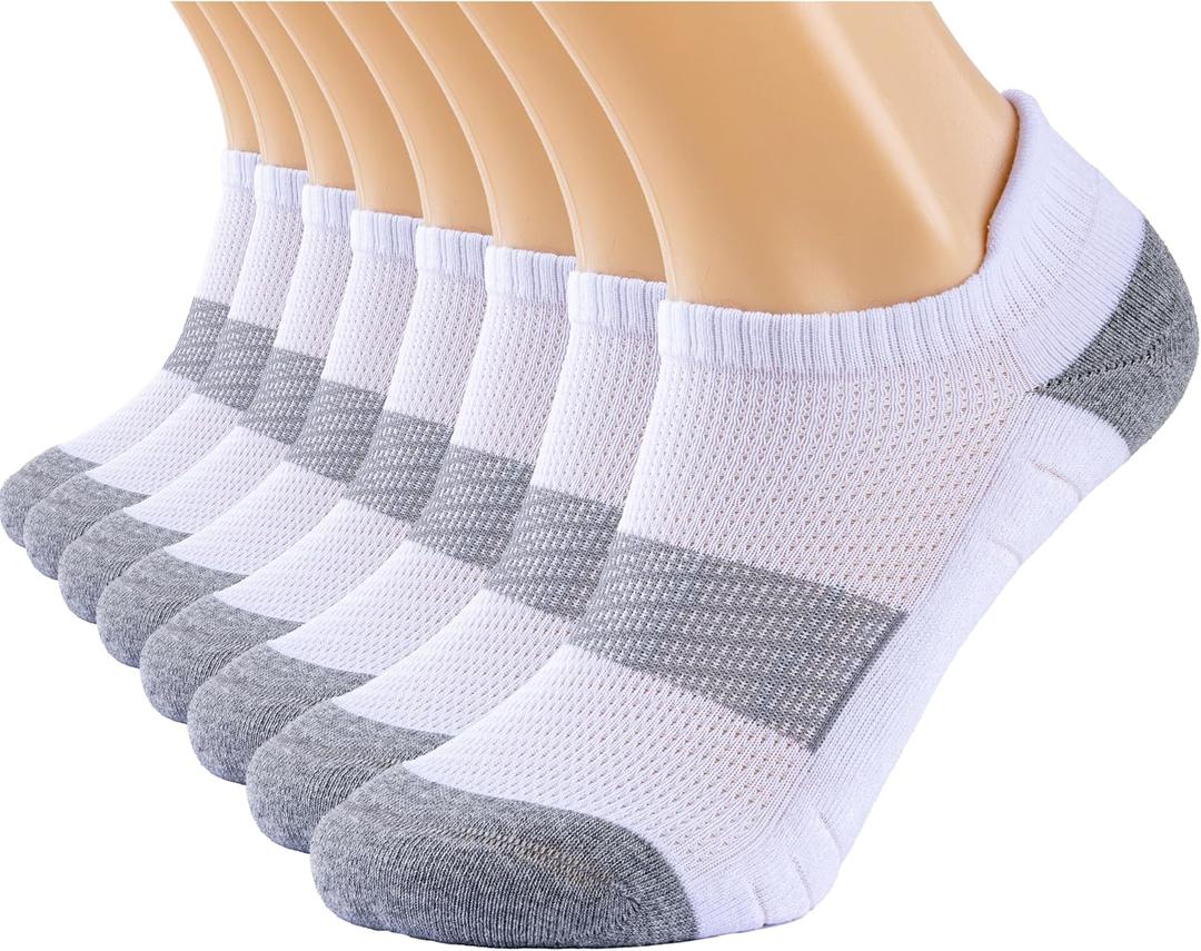 8 Pairs Running Ankle Socks For Women and Men Low Cut Cushioned Athletic Socks, L