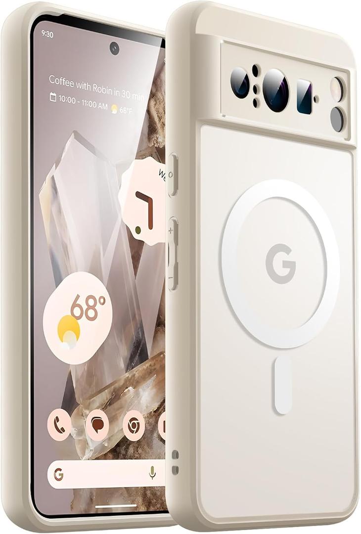 JETech Magnetic Case for Google Pixel 8 Pro 6.7-Inch 2023, Compatible with MagSafe, Translucent Matte Back Shockproof Phone Cover (Porcelain)
