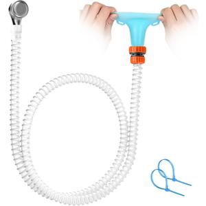 Slip-On Tub Hose for Bathtub Faucet, Ear-Tab Zip-Tie Connector, Handheld Sprayer Head, No-Install Faucet Hose Attachment for Hair Washing & Cleaning, 5 ft, Fits Spouts up to 3 in