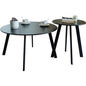 Outdoor Patio Coffee Table Set of 2, Weather Resistant End Table, Round Nesting Tables for Living Room Balcony Office,Black
