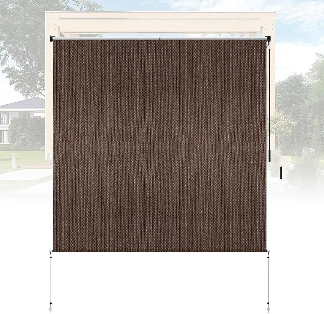 Exterior Outdoor Roller Shades Blinds, Cordless Patio Roll Up Shades for Porch Gazebo Pergola Backyard Deck Balcony, Privacy Screen Protection UV Sun Blocking Fade-Resistant 7ft Wide x 8 H Brown