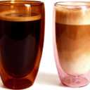 3 x Double Wall Glass Cup Set of 2 - Insulated Coffee Mugs for Hot&Cold Drinks Home Caf Colored Premium Borosilicate Glass in Amber Brown/Rose Pink