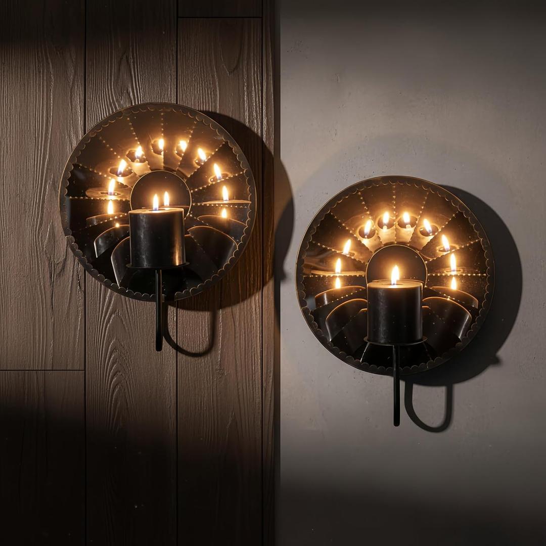 Candle Sconces,Wall Candle Holder Set of 2, Multi-Angle Light Reflection for Wall Decor Living RoomDining Room 11.8" H x 10.8" W x 4.9" D