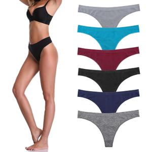 imakokoni 6 Pack Women's Nylon Spandex Thong Underwear (Medium, Multi-D)