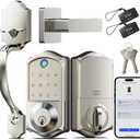Veise VE017-H Fingerprint Smart Front Door Lock Set, App Control, Keyless Entry Deadbolt with Handle, Smart Deadbolt, Emergency Power Port, Touchscreen Keypad, Auto Lock, Easy Install, Satin Nickel