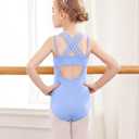 Arshiner Girls Ballet Leotards Crisscross Straps Sleeveless Camisole Leotard Kids Dance Outfit,Blue,12-13 Years