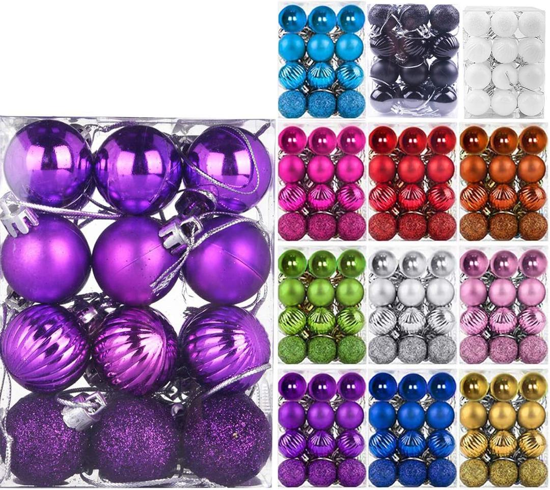 Emopeak 24Pcs Christmas Balls Ornaments for Xmas Christmas Tree - 4 Style Shatterproof Christmas Tree Decorations Hanging Ball for Holiday Wedding Party Decoration (Purple, 1.3"/3.2CM)