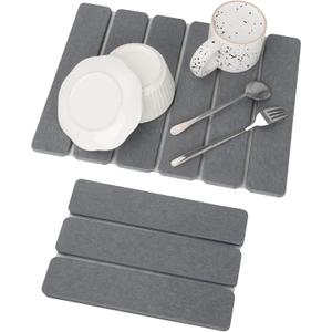 Stone Dish Drying Mat for Kitchen Counter, Eco-friendly, Instant Drying Pad,Diatomaceous Earth Water Absorbing Mat, Foldable and Super Absorbent Dish Drying Stone Mat, 16"12", Dark Gray