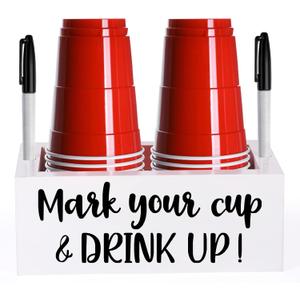 Double Single Cup Holder with Marker Slot Mark Your Cup and Drink Up Cup Holder Party Cup Organizer Drink Dispensers for Parties 2 Sides Designs Housewarming Hostess Gift Cup Dispensers Countertop