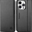 SHIELDON Case for iPhone 15 Pro 5G 6.1", Genuine Leather Wallet Flip Cover RFID Blocking Card Slots Magnetic Closure Shock-Absorbent Case Compatible with iPhone 15 Pro 2023 - Black