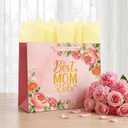 5 x GLURUITE 13" Mothers Day Gift Bag with Card and Tissue Paper Gold Foil Happy Mother's Day & Floral Design for Moms Grandmas Wife