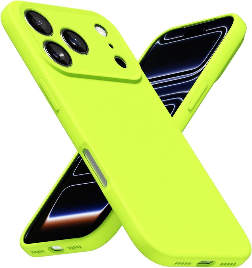 LoeoeL for iPhone 17 Pro Max Phone Case Silicone, Fluorescent Neon Lime Green Bright Color Matte TPU, Minimalist Ultra Thin Slim Soft Rubber Gel Girly Cute Case for Women Men, Camera Cover Protection