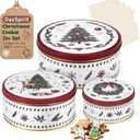 3 Pack Christmas Cookie Tins with 10 Baking Papers, Reusable Nesting Round Metal Cookie Containers with Airtight Lids for Treat Storage & Holiday Gift Giving (Large, Medium, Small)