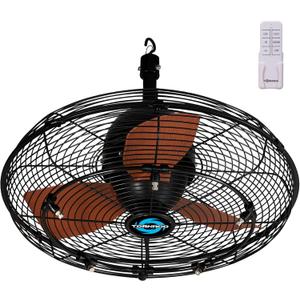 Tornado 20 Inch Outdoor Ceiling Mount Fan with Misting Kit  Quiet 3-Speed, 3300 CFM, IPX4 Water-Resistant, Remote Control, 5 Brass Nozzles, UL Listed