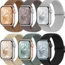 6 Pack Braided Stretchy Bands Compatible with Apple Watch Band 38mm 40mm 41mm 42mm 44mm 45mm 46mm 49mm Women Men, Adjustable Nylon Solo Loop Elastic Straps for iWatch Series 11 10 9 8 7 6 5 4 SE Ultra (Clay/Brown/Black/Cactus/Beige/Titan Gray)