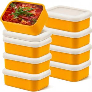 Nuogo 8 Pcs 1 Cup Silicone Freezer Containers with Lid Soup Freezer Molds Silicone Soup Containers Rectangle Trays Reusable Food Preserving Tray Ice Trays for Soups Sauces Stews (Yellow)