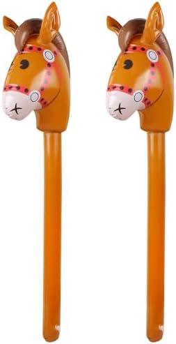 8PCS Inflatable Stick Horse,Inflatable Horse Head on Stick Horse Costume Pony/Halloween/Western Cowboy/Horse Baby Shower Birthday Party Decorations Supplies Favors Props, 37 Inches (Brown)