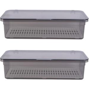 DOITOOL Chopsticks Drain Storage Box with Lid 2-Pack Kitchen Cutlery Organizer Container for Utensil and Tableware Storage Food Grade Drying and Waterproof Design 11.02X5.11X5.51In