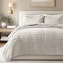 EVERGRACEHOME 100% Cotton Modern Lines Quilt Set Queen Size, Pre-Washed Soft Striped Coverlet Bedspread, 3 Piece Lightweight Bedding Set for All Season, with 2 Pillow Shams, Birch