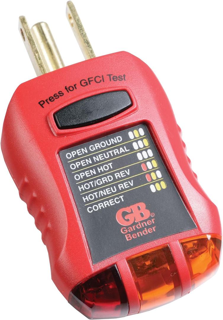 Gardner Bender GFI-3501 Ground Fault Receptacle Tester & Circuit Analyzer, 110-125V AC, for GFCI / Standard / Extension Cords & More, 7 Visual LED Tests , Red