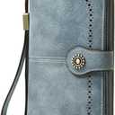 Wallet for Women RFID Blocking Leather Large Capacity Card Holder Ladies Phone Clutch Travel Long Purse Wristlet (1-Blue)