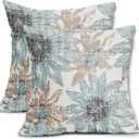 Light Blue and Brown Pillow Covers 18x18 Set of 2 Retro Sunflower Flowers Print Decorative Throw Pillows Outdoor Modern Art Floral Pillowcase Square Linen Cushion Case for Home Sofa Couch Bed