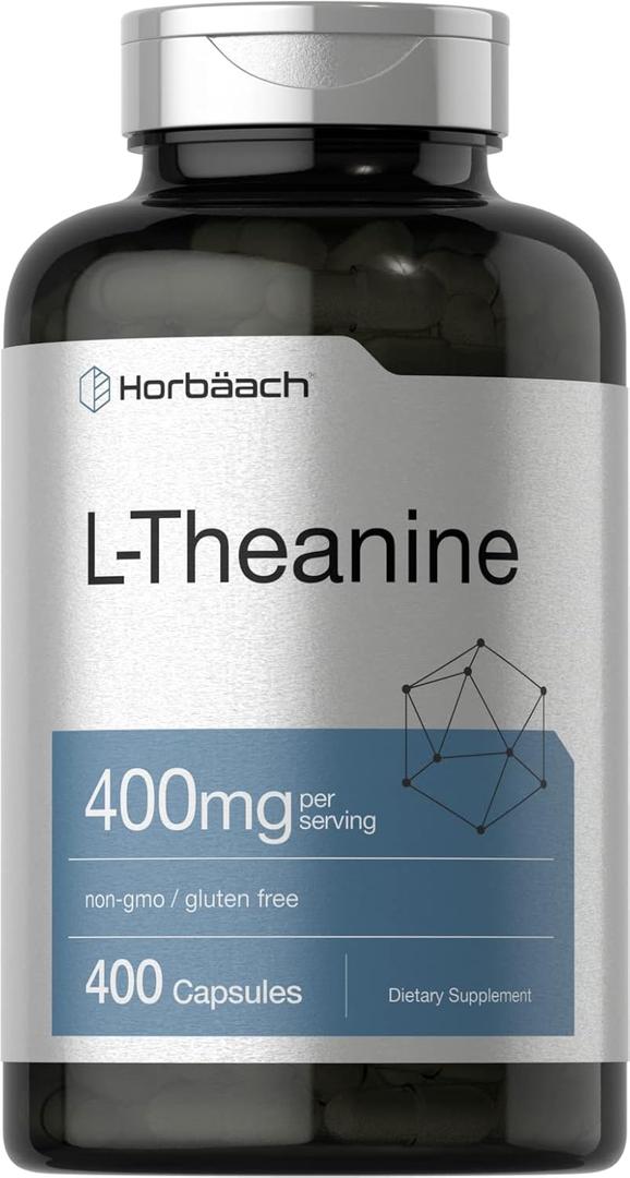 Horbach L-Theanine 400mg | 400 Capsules | High Potency Supplement | Non-GMO & Gluten Free (400 Count (Pack of 1)), BBD 03/2028