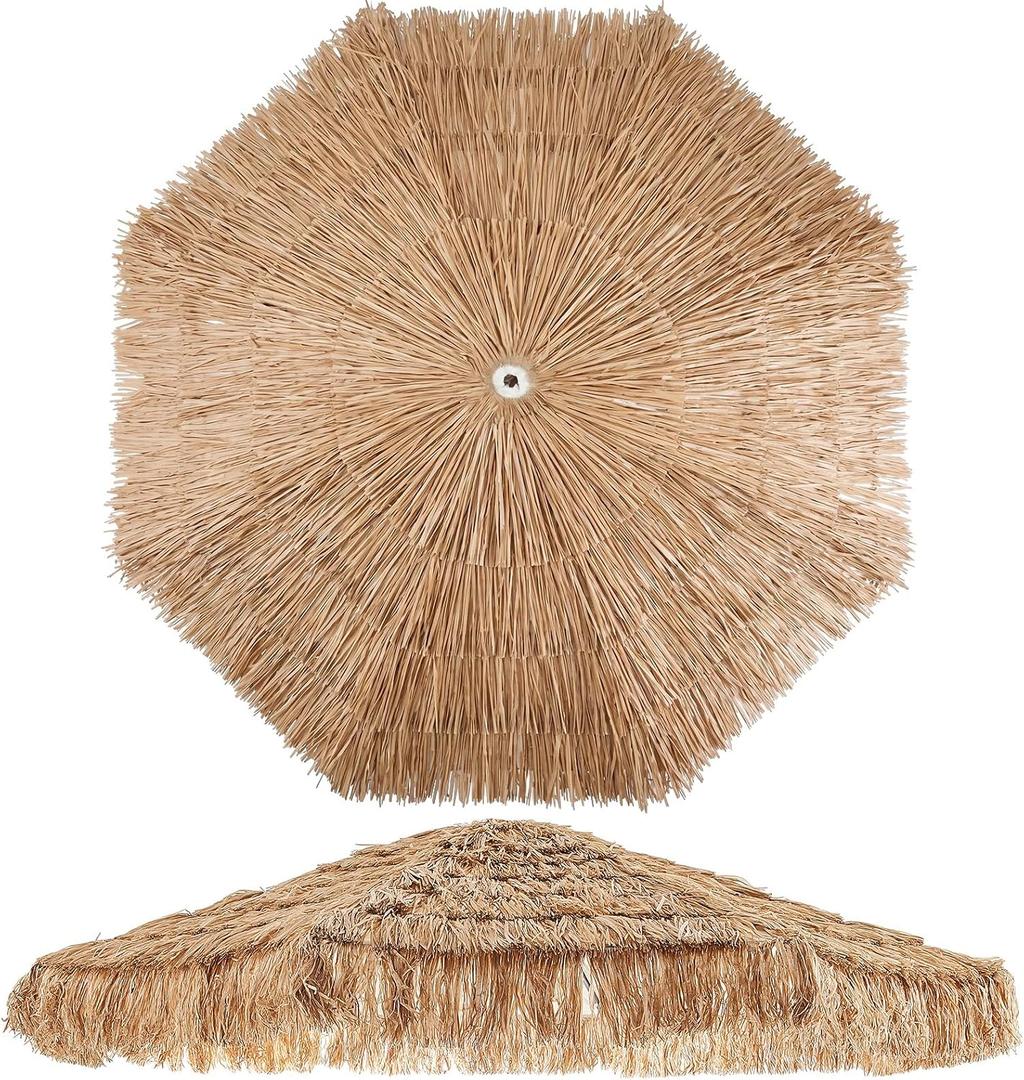 CroBlissful 9 Ft Thatched Tiki Patio Umbrella Replacement Canopy, Thatched Tiki Umbrella Top, Large Tropical Hawaiian Style Roof Cover for Outdoor Shade, 8 Ribs, Canopy Only