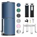 Purewell 3-Stage 0.01m Ultra-Filtration Gravity Water Filter System, 304 Stainless Steel Countertop System with 2 Filters, Metal Water Level Spigot and Stand, Reduce 99% Chlorine, 2.25G, PW-OB-K (Blue)