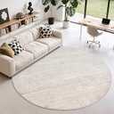 Washable Round Area Rugs 6x6 - Stain Resistant 6ft Round Rugs for Living Room, Non Slip Backing Printed Rugs for Bedroom, Folable Machine Washable Area Rug (6ft, Beige)