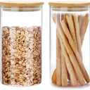 SIXAQUAE Glass Food Storage Containers Jar Seal Bamboo Lids 2 Packs 1200ml Airtight Canister Organization Sets Stackable