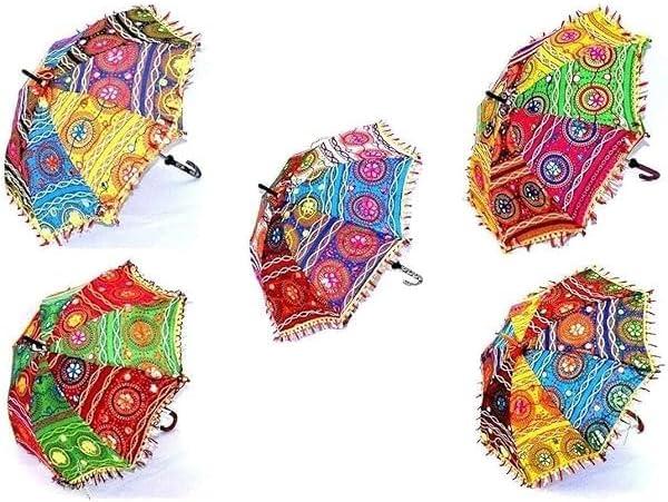 ROYAL CRAFT 5 Pcs Indian Vintage Decorative Umbrella Sun Parasol Wedding Birthday Party Decoration Lot Of Embroidered Umbrella ROYAL CRAFT 5 Pcs Indian Vintage Decorative Umbrella Sun Parasol Wedding Birthday Party Decoration Lot Of Embroidered Umbrella